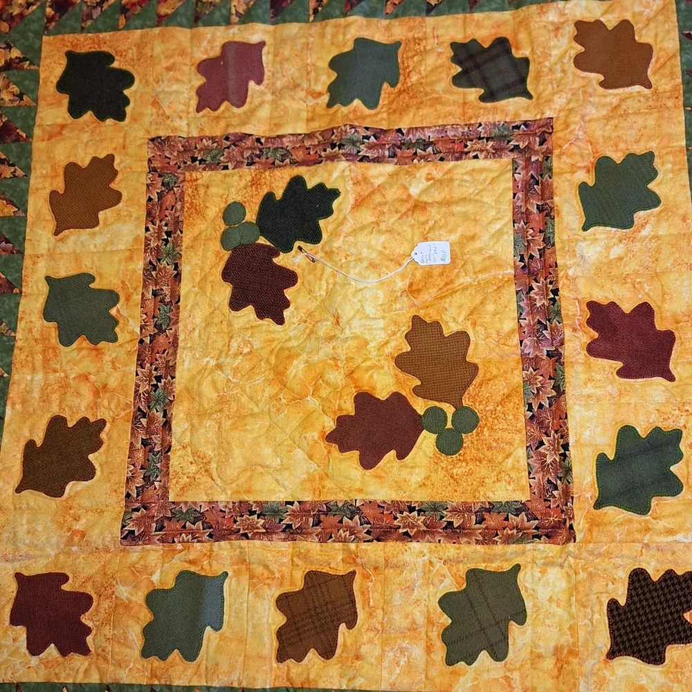 Autumn Patchwork Quilt with Wool Applique Leaves, Brand New w/Tags🍁🍂